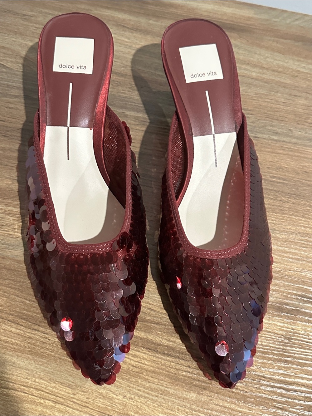 Dolce Vita Burgundy Sequin Pointed Mules